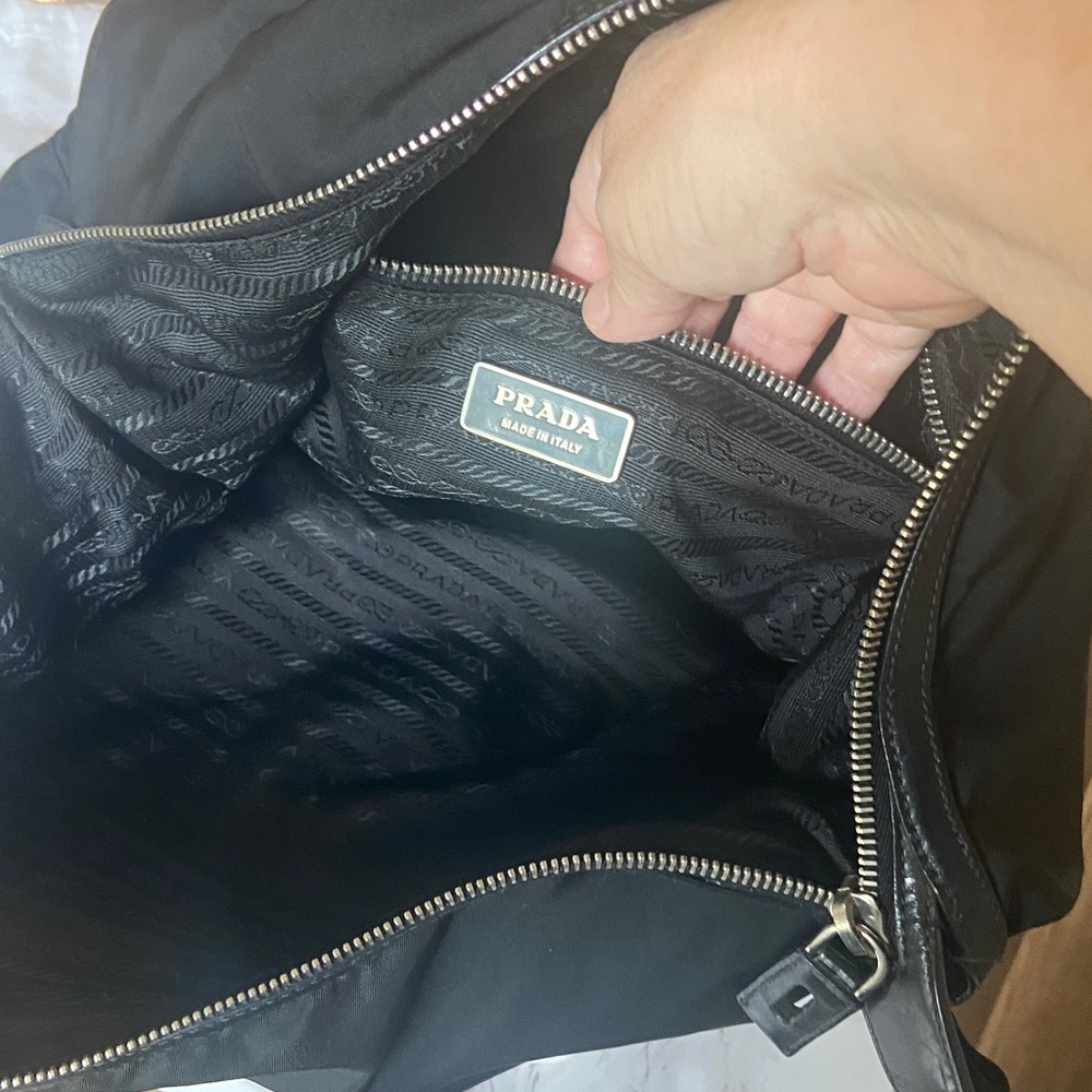 Authentic Prada nylon Laptop /tote bag with Leather Trim, Lock, Key, Prada Dusty - Picture 13 of 17